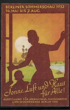 Reklamemarke Berlin, Ausstellung Berliner Sommerschau, Silhouette von Menschen und Landschaft, 1932