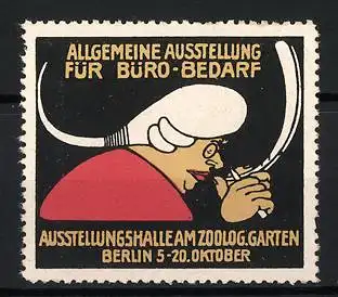 Reklamemarke Berlin, Allgemeine Ausstellung für Büro-Bedarf, Frau mit Federhalter