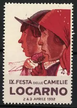 Reklamemarke Locarno, IX. Festa delle Camelie 1932, zwei Porträts im Profil