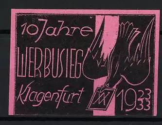 Reklamemarke Klagenfurt, 10 Jahre Werbusieg, Brieftaube 1933