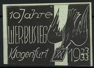 Reklamemarke Klagenfurt, 10 Jahre Werbusieg 1933, Brieftaube