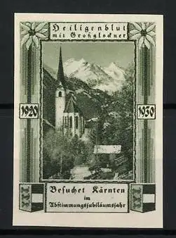 Reklamemarke Heiligenblut, Besuchet Kärnten 1920-1930, Kirche und Grossglockner