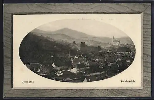 AK Gernsbach, Totalansicht mit der Kirche im Hintergrund, Passepartout