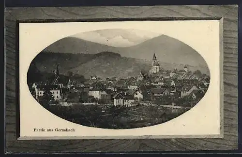 AK Gernsbach, Ortsansicht mit beiden Kirchen, Passepartout