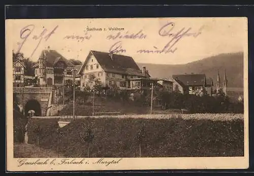 AK Gausbach bei Forbach im Murgtal, Teilansicht mit Gasthaus z. Waldhorn