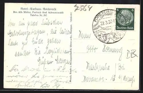 AK Forbach /bad. Schwarzwald, Hotel-Kurhaus Holdereck v. Alb. Müller