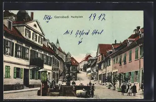 AK Gernsbach, Brunnen auf dem Marktplatz