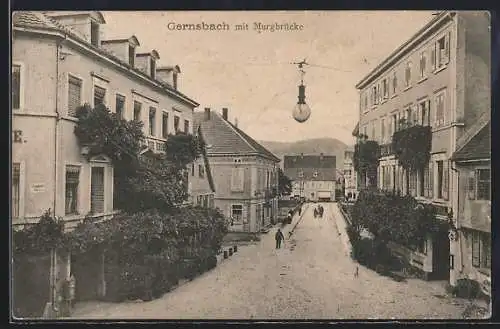 AK Gernsbach, Ortspartie mit Murgbrücke