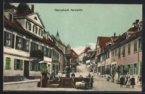 AK Gernsbach, Brunnen am Marktplatz