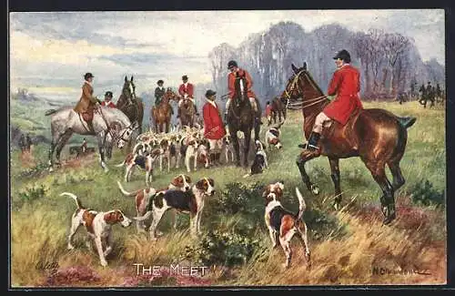 Künstler-AK Meeting before the hunt