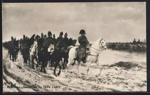 AK Napoleon an der Spitze seiner Soldaten im Schnee