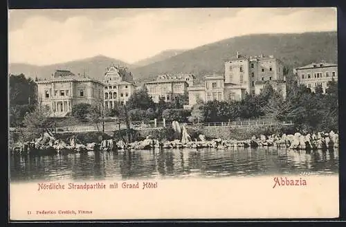 AK Abbazia, Nördliche Strandpartie mit Grand Hotel