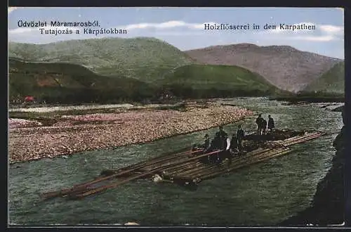 AK Holzflösserei in den Karpathen
