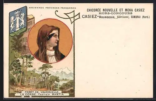 Lithographie Foret de Valdoniello, La Corse, Casiez-Bourgeois, Kaffee-Reklame