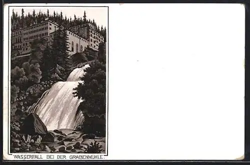 Lithographie Bad Gastein, Wasserfall bei der Grabenmühle