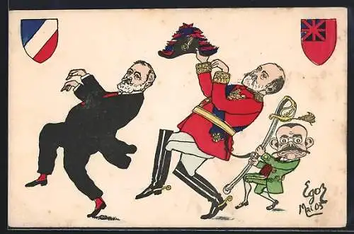 Künstler-AK Edward VII. und Loubet, Karikaturen