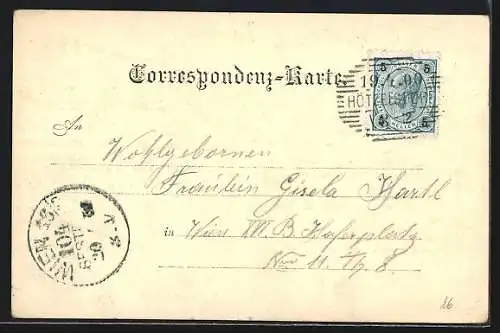 Lithographie Geras, Hötzelsdorf, Brunner`s Gasthaus, Ortsansicht aus der Vogelschau