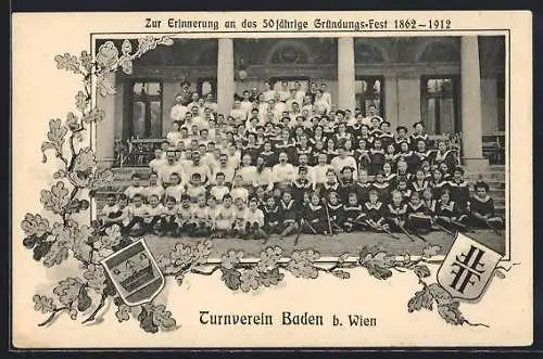 AK Baden, Turnverein, 50 jähr. Gründungs-Fest 1862-1912, Gruppenfoto