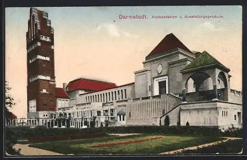 AK Darmstadt, Hochzeitsturm & Ausstellungsgebäude