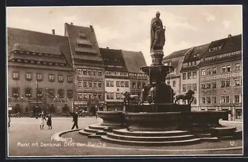 AK Freiberg / Sachsen, Markt mit Denkmal Otto der Reiche