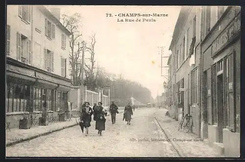 AK Champs-sur-Marne, La Rue de Paris, Strassenpartie