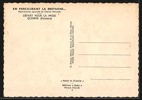 Künstler-AK Charles Homualk: Quimper, Depart pour la Messe