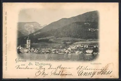 AK St. Wolfgang, Totalansicht mit See und Berge