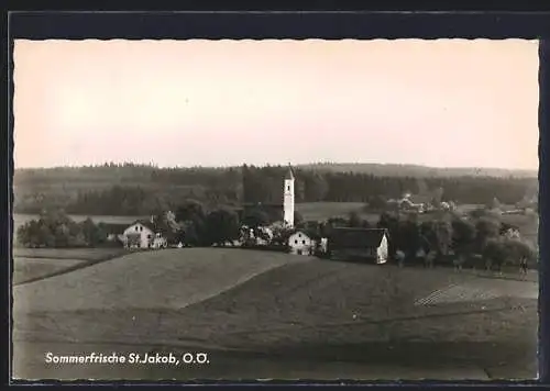 AK St. Jakob /O.-Oe., Ortsansicht von Feld aus betrachtet