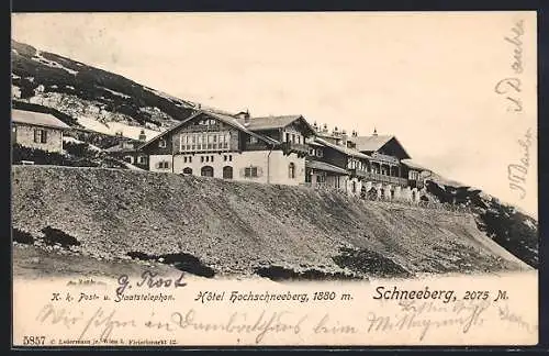 AK Puchberg am Schneeberg, K. k. Post- u. Staatstelephon, Hotel Hochschneeberg