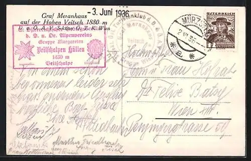 AK Graf Meranhaus auf der Hohen Veitsch, Berghütte des Öst. Turistenklub d. D. & Ö. A. V.