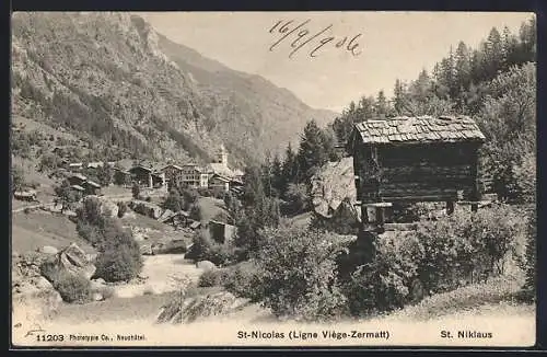 AK St. Niklaus /Ligne Viège-Zermatt, Ortsansicht im Sonnenschein