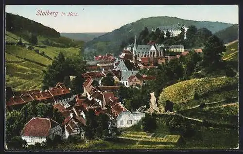 AK Stolberg im Harz, Teilansicht mit Schloss