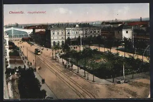 AK Chemnitz, Ortspartie am Hauptbahnhof, Strassenbahn