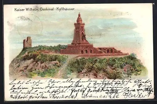 Lithographie Kaiser Wilhelm Denkmal auf dem Kyffhäuser