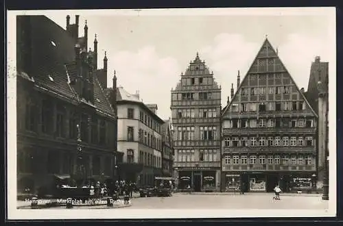 AK Hannover, Marktplatz mit altem Rathaus