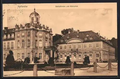 AK Karlsruhe, Schlosskirche und Bibliothek