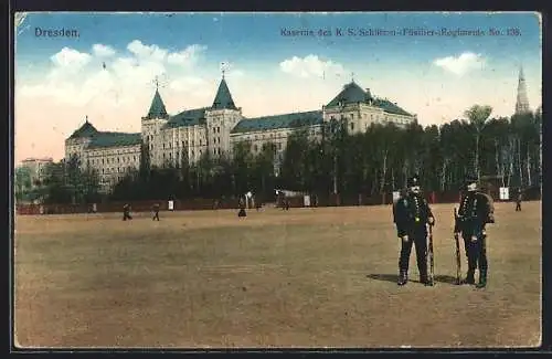 AK Dresden-Neustadt, Blick auf die Kaserne des K. S. Schützen-(Füsilier-)Regiments No. 108