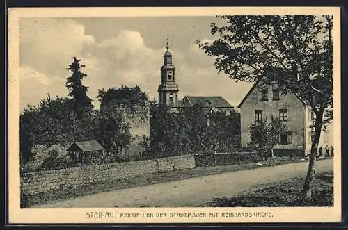 AK Steinau / Kinzigtal, Stadtmauer mit Reinhardskirche