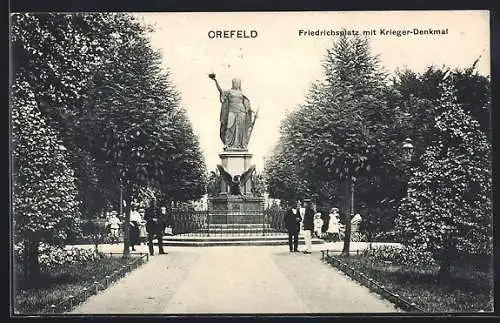 AK Krefeld, Friedrichsplatz mit Krieger-Denkmal