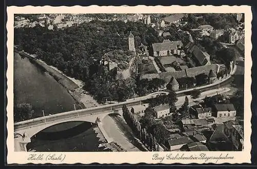 AK Halle / Saale, Burg Giebichenstein mit Brücke und Teilansicht der Stadt