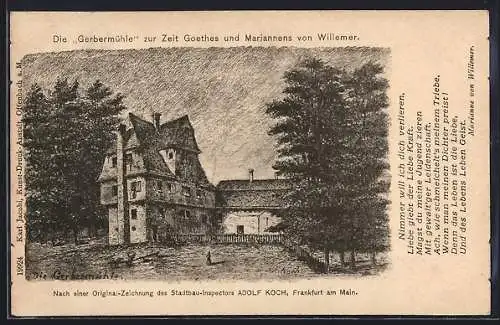 Künstler-AK Frankfurt-Oberrad, Gerbermühle zur Zeit Goethes und Mariannens von Willemer