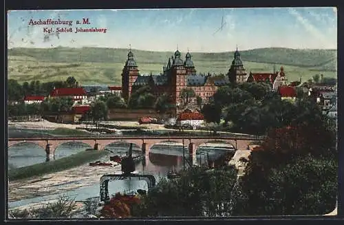 AK Aschaffenburg, Panorama mit Brücke und Schloss