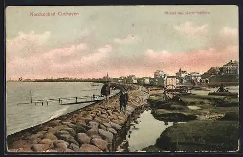 AK Cuxhaven, Strand mit Karrenbädern