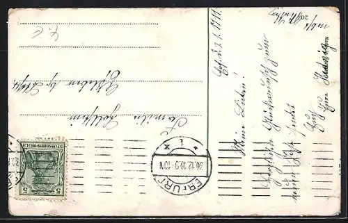 AK Neujahrsgruss, junge Menschen auf der Rodelbahn