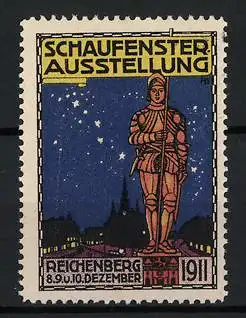 Reklamemarke Reichenberg, Schaufenster-Ausstellung 1911, Ritter unter Sternenhimmel