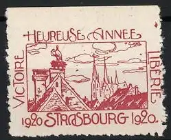 Reklamemarke Strasbourg, Heureuse Année 1920, Stadtansicht mit Kathedrale