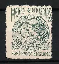 Reklamemarke Frankreich England, Merry Christmas 1919, Mutter mit Kind