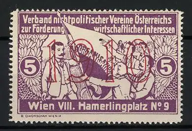 Reklamemarke Wien, Verband nichtpolitischer Vereine Österreichs, 1910, Hamerlingplatz Nr. 9