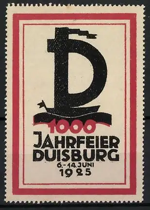 Reklamemarke Duisburg, 1000 Jahrfeier 1925, Buchstabe D als Segel eines Bootes