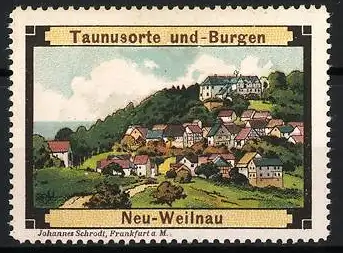 Reklamemarke Neu-Weilnau, Taunusorte und Burgen, Landschaftsansicht